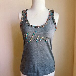 Vintage DIOR Embellished Gray Dior Tank Top